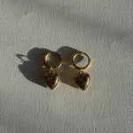 Load image into Gallery viewer, Patched Heart Huggies - Valentines Gift - Waterproof Heart Hoop Earrings
