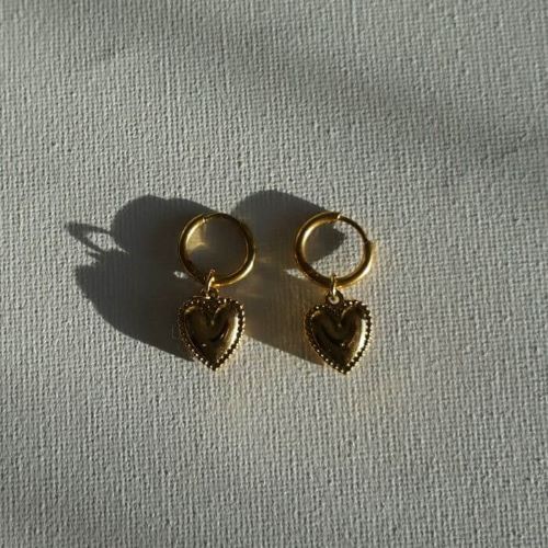 Patched Heart Huggies - Valentines Gift - Waterproof Heart Hoop Earrings