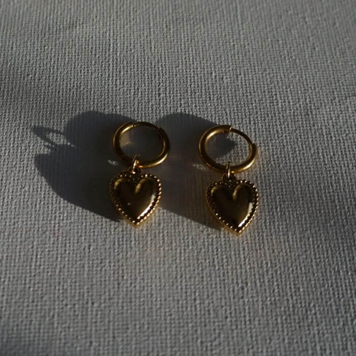 Patched Heart Huggies - Valentines Gift - Waterproof Heart Hoop Earrings