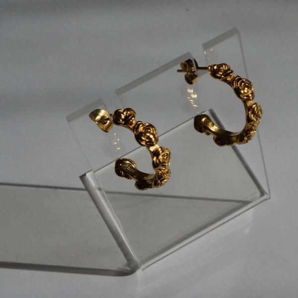 Vintage Rose Hoops - Waterproof Hoop Earrings - Gold Steel Earrings