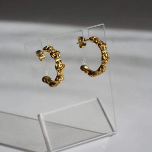 Vintage Rose Hoops - Waterproof Hoop Earrings - Gold Steel Earrings