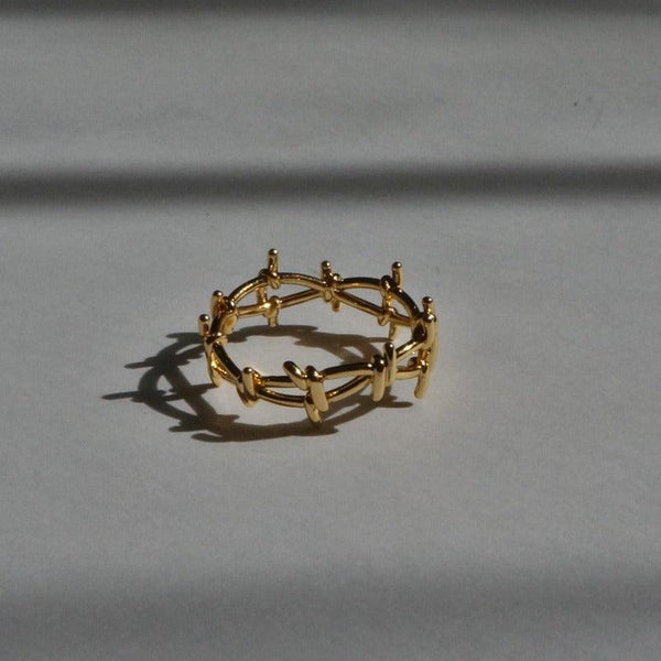 Rose Thorn Ring - Gothic Ring - 18K Gold Stacking Ring - Waterproof Ring