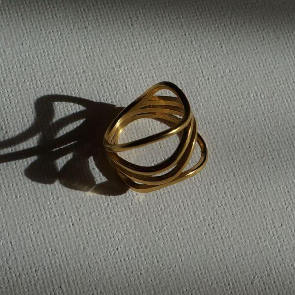 Wave Ring - Waterproof Ring - Gold Steel Ring - Unisex Ring