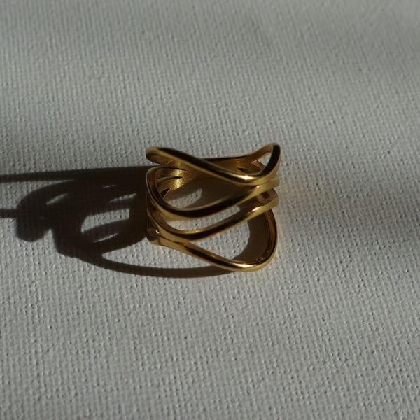 Wave Ring - Waterproof Ring - Gold Steel Ring - Unisex Ring