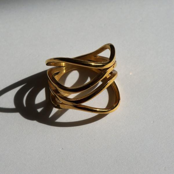 Wave Ring - Waterproof Ring - Gold Steel Ring - Unisex Ring