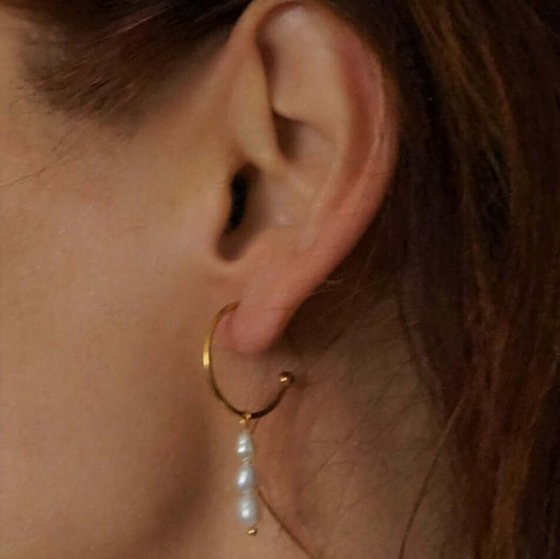 Athena - Pearl Drop Earrings - Hypoallergenic Hoops