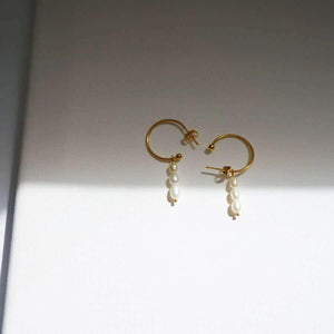 Athena - Pearl Drop Earrings - Hypoallergenic Hoops