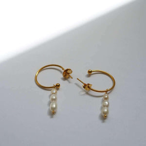 Athena - Pearl Drop Earrings - Hypoallergenic Hoops