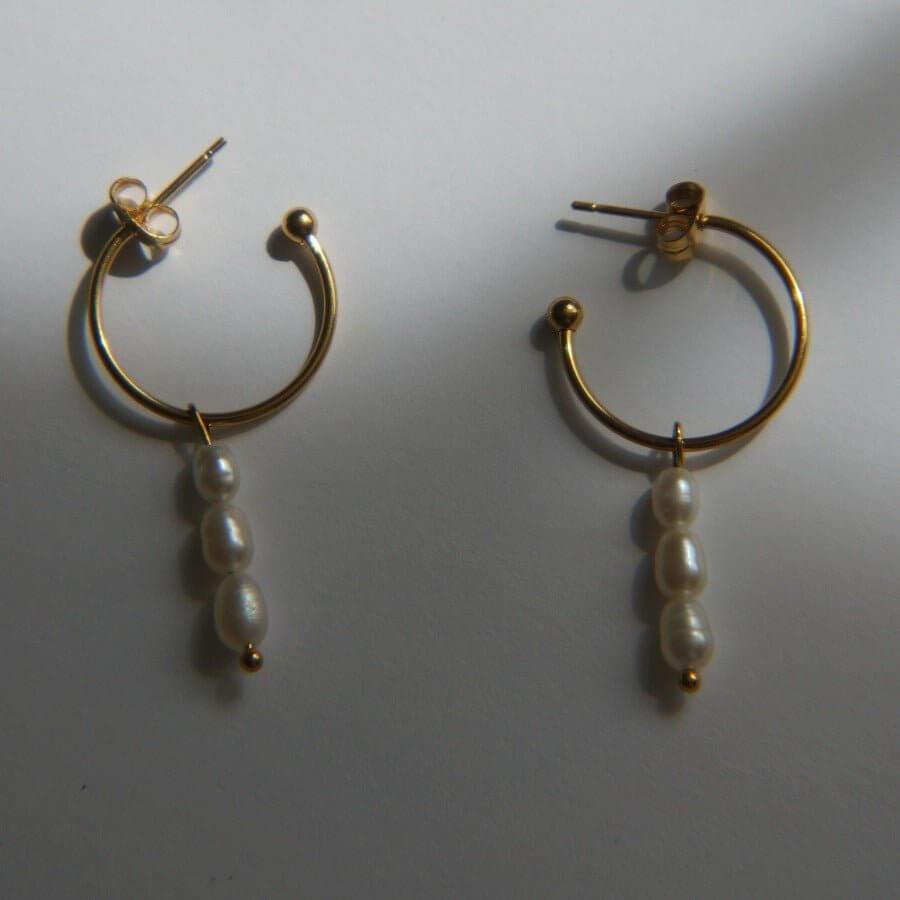 Athena - Pearl Drop Earrings - Hypoallergenic Hoops