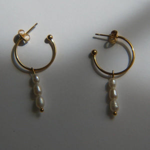 Athena - Pearl Drop Earrings - Hypoallergenic Hoops