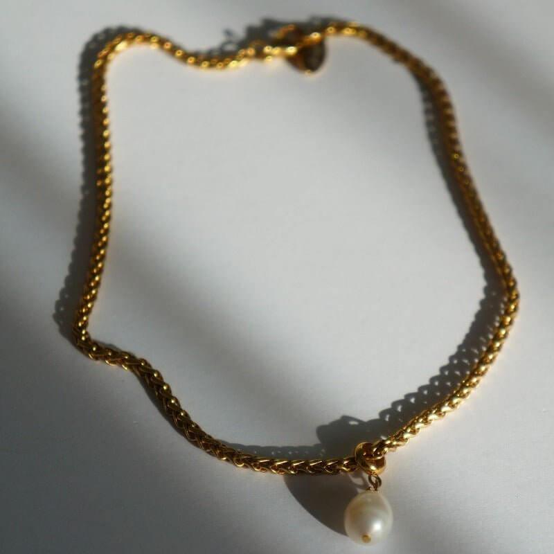 Carter Choker with Pearl - Single Pearl Necklace - Pearl Pendant Necklace