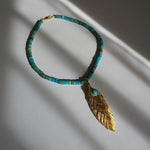 Load image into Gallery viewer, Dacota - Turquoise Necklace - Gold Feather Necklace 
