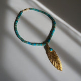 Dacota - Turquoise Necklace - Gold Feather Necklace 