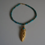 Load image into Gallery viewer, Dacota - Turquoise Necklace - Gold Feather Necklace 
