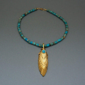 Dacota - Turquoise Necklace - Gold Feather Necklace 