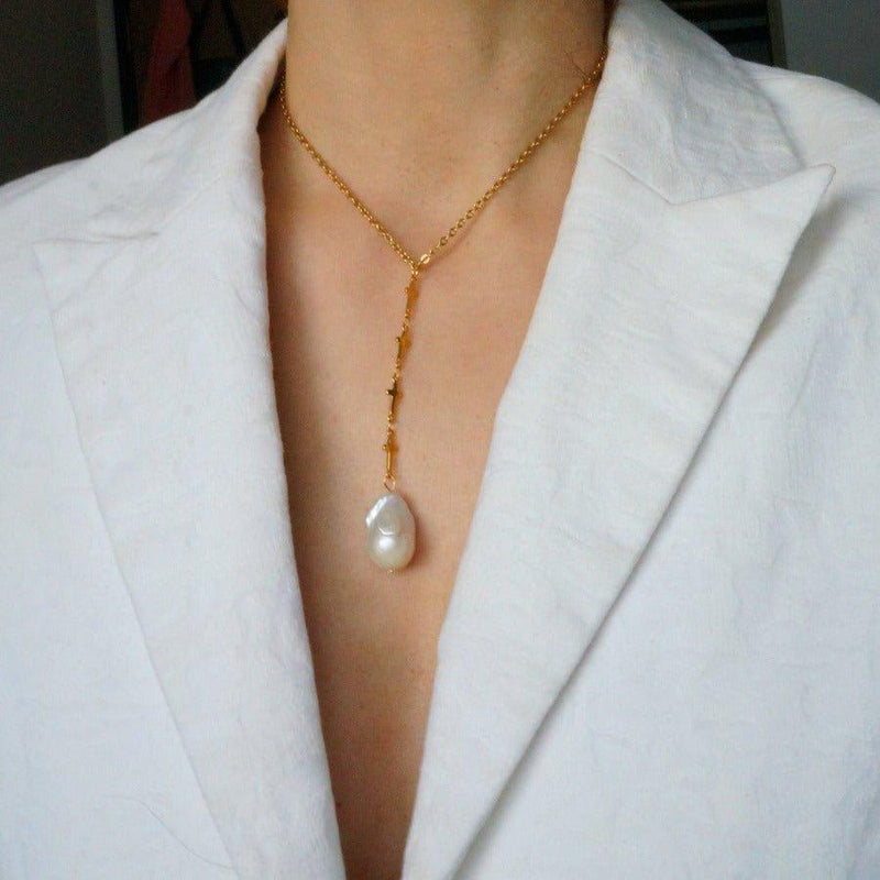 Elle Necklace - Waterproof Pearl Chain - Gold Necklace with Pearl