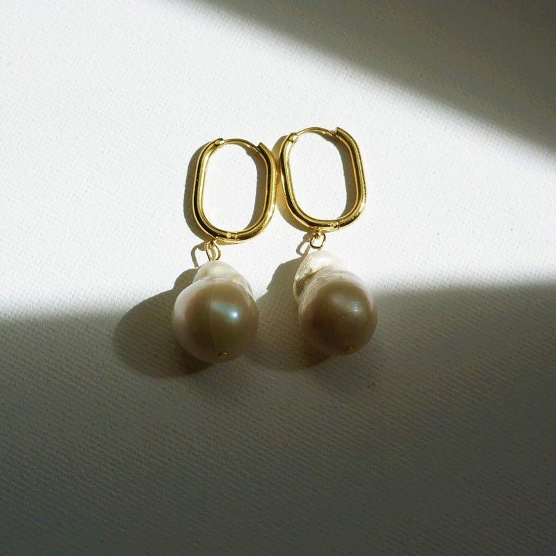 Elle Hoops - Pearl Dangle Earrings - Surgical Steel Hoops