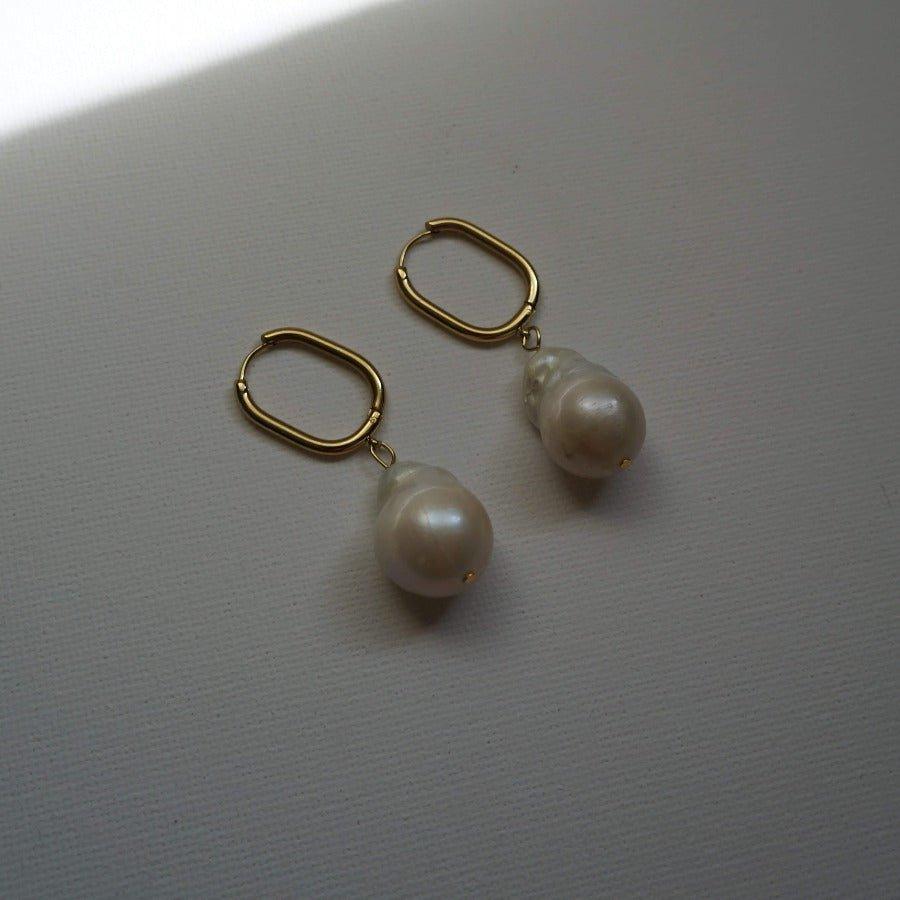 Elle Hoops - Pearl Dangle Earrings - Surgical Steel Hoops