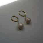 Load image into Gallery viewer, Elle Hoops - Pearl Dangle Earrings - Surgical Steel Hoops
