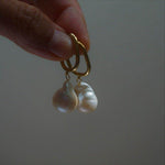 Load image into Gallery viewer, Elle Hoops - Pearl Dangle Earrings - Surgical Steel Hoops
