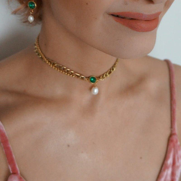 Emma Choker - Emerald Stone Necklace - Waterproof Necklace