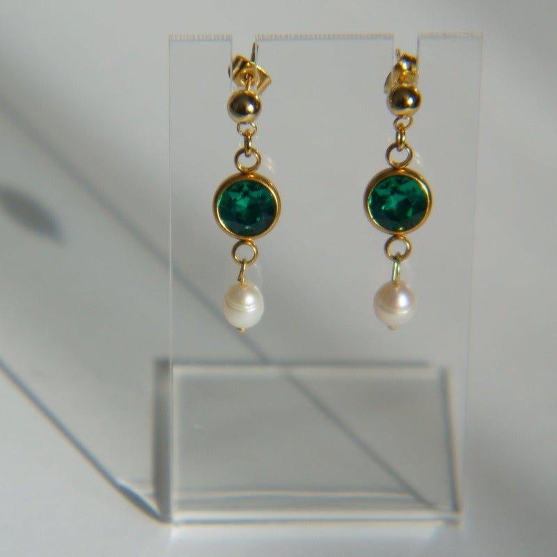 Emma Earrings - Emerald Stone Earrings - Waterproof Earrings