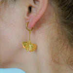 Load image into Gallery viewer, Ginkgo Earrings - Floral Motif Earrings - Hypoallergenic Hoops
