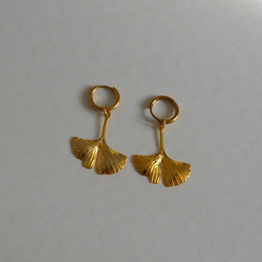 Ginkgo Earrings - Floral Motif Earrings - Hypoallergenic Hoops