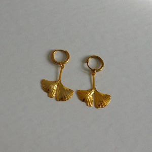 Ginkgo Earrings - Floral Motif Earrings - Hypoallergenic Hoops