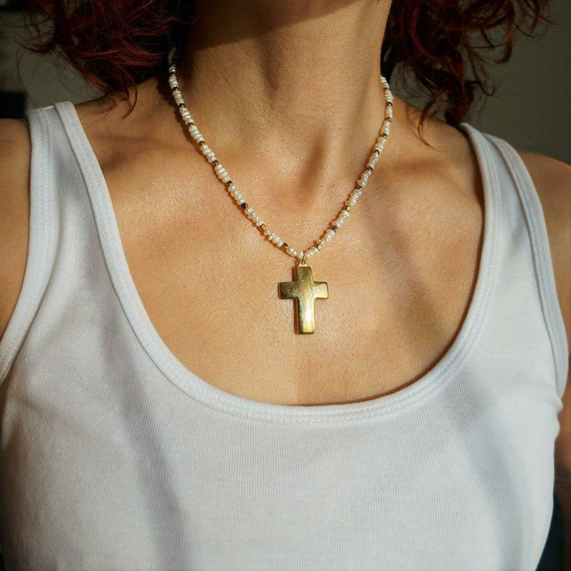 AAA Pearl Necklace | Cross Pendant Necklace |  Freshwater Pearl Necklace