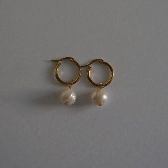Pearl Dangle Earrings | Gold Hoop Earrings |  Waterproof Earrings