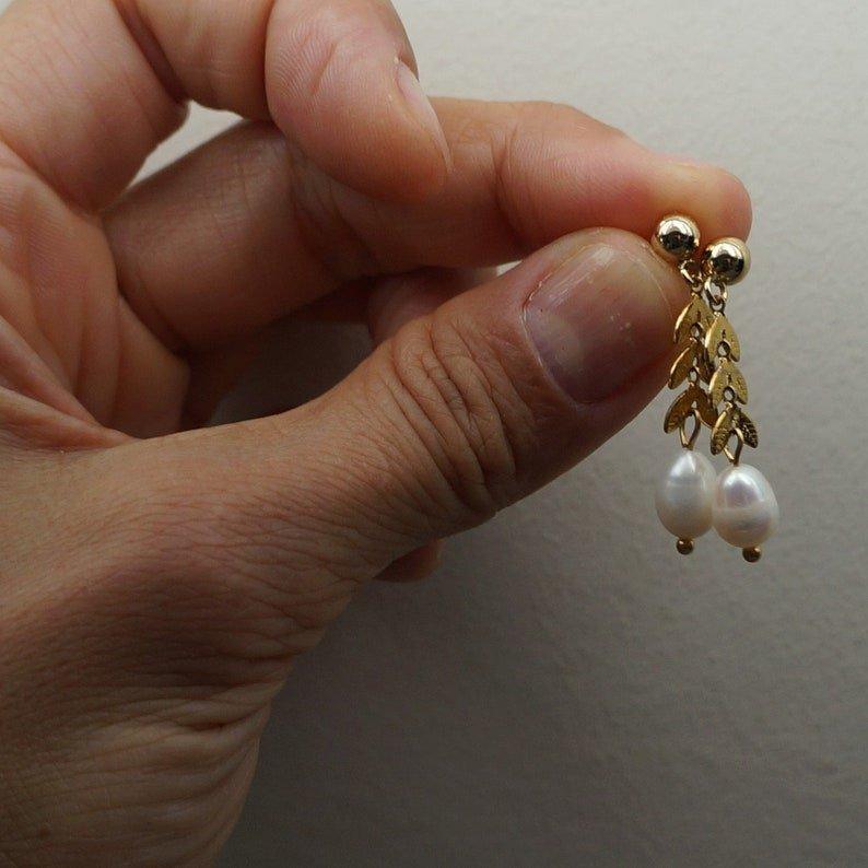 Freshwater Pearl Studs | Gold Earrings with Pearl |  Waterproof Earrings