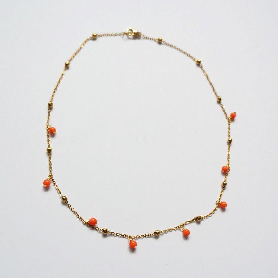 Mara - Gold Necklace with Coral Charms - Gold Coral Necklace