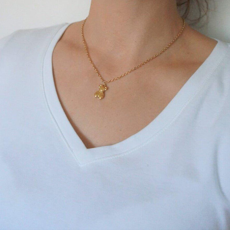 Teddy Bear Necklace  - 18K Gold Chain Necklace - Waterproof Necklace